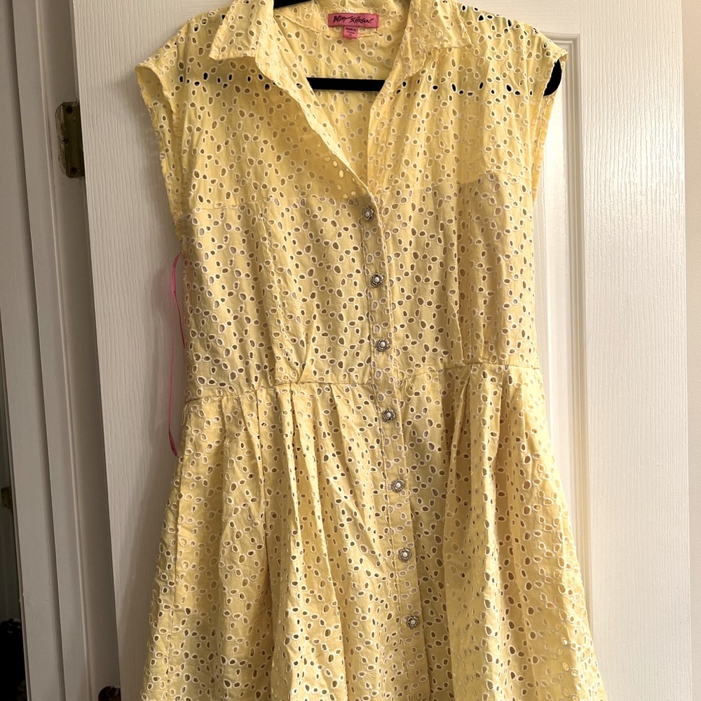 Betsey Johnson Yellow Eyelet Lace Spring Easter Dress - size 14